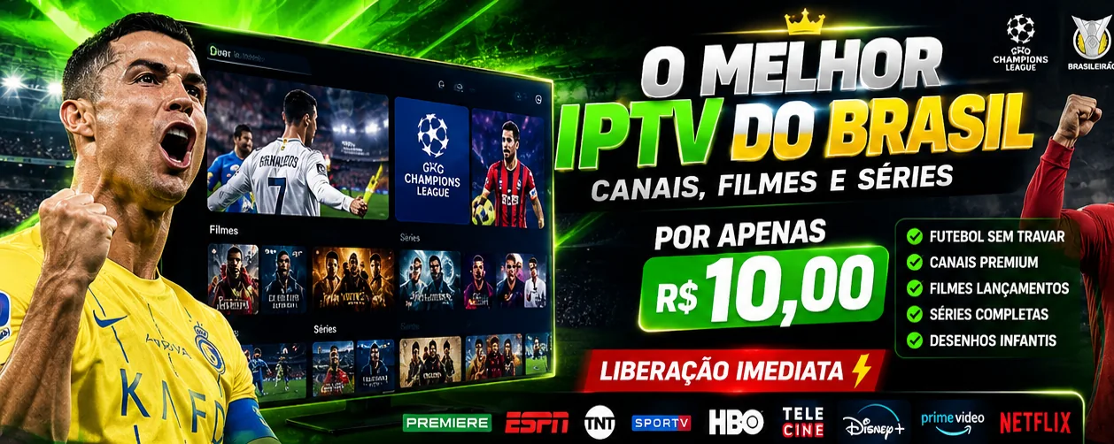Publicidade ilustrativa: futebol sem travar, canais, filmes e séries, liberação imediata, por R$ 10,00